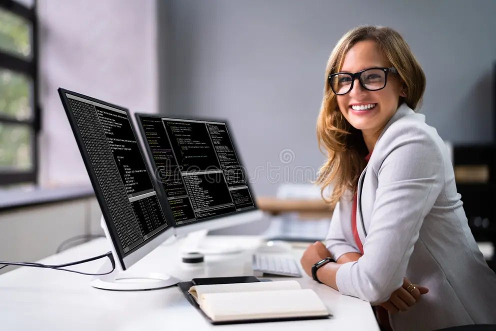 Illustrative view of a software developer working on application engineering